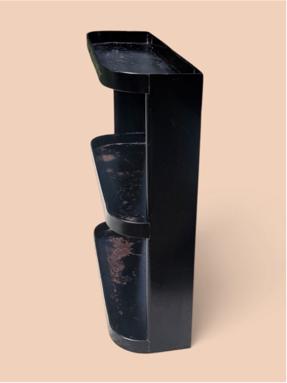 Vintage Black Metal Wall Shelf 3 Tier Gold Ivy Spice Rack Chippy Patina Cottage - Picture 4 of 10